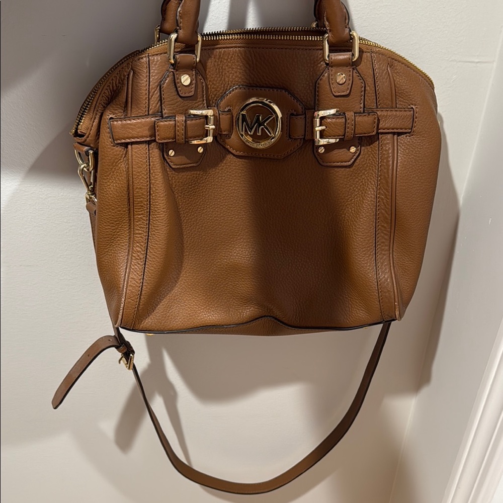 Michael Kors Brown Structured Shoulder Bag with Gold Hardware